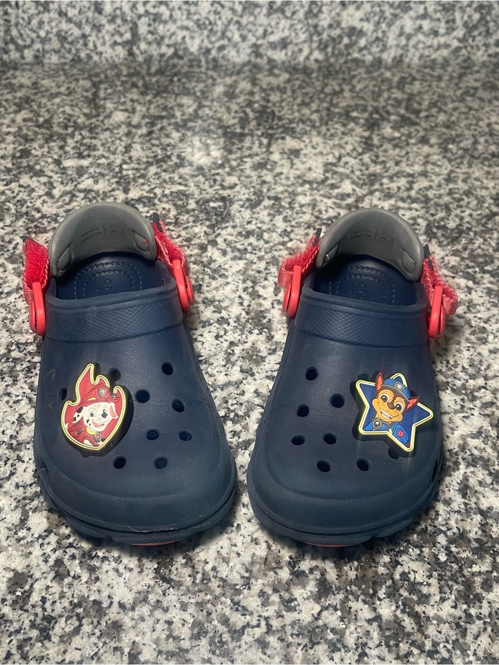 Crocs Classic All Terrain Sandals Kids Size C 10 Navy Blue Paw Patrol Charms